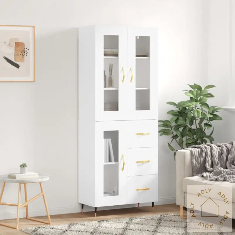 Highboard Hvit 69,5X34X180 Cm Konstruert Tre