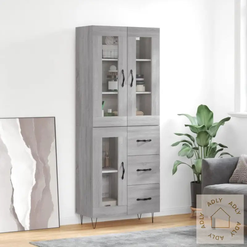 Highboard Grå Sonoma 69,5X34X180 Cm Konstruert Tre