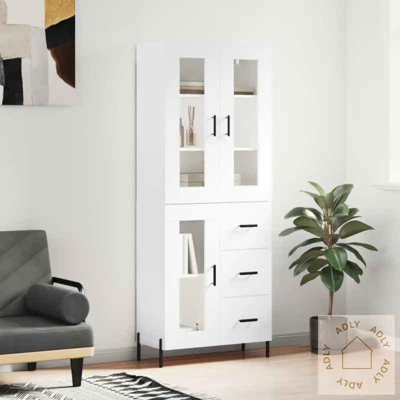Highboard Hvit 69,5X34X180 Cm Konstruert Tre