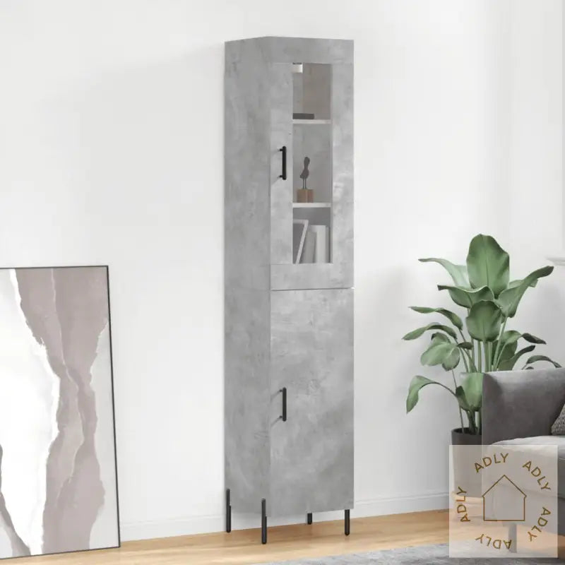 Highboard Betonggrå 34,5X34X180 Cm Konstruert Tre