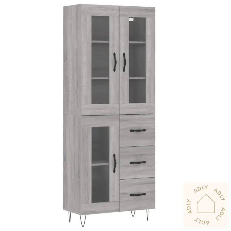 Highboard Grå Sonoma 69,5X34X180 Cm Konstruert Tre