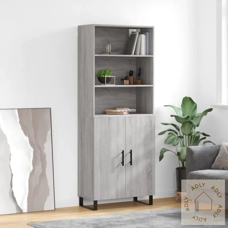 Highboard Grå Sonoma 69,5X34X180 Cm Konstruert Tre