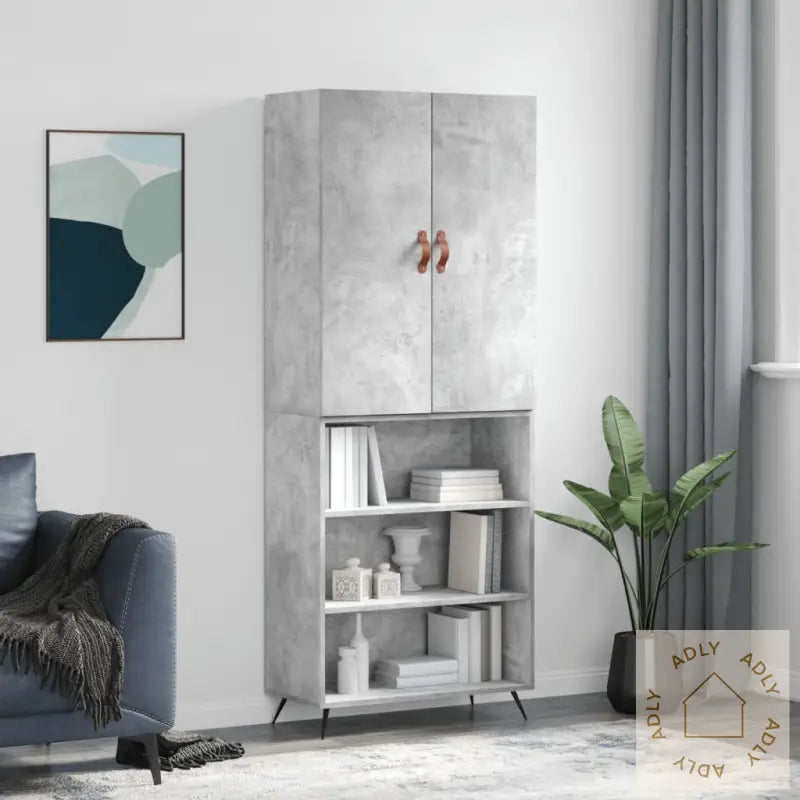 Highboard Betonggrå 69,5X34X180 Cm Konstruert Tre