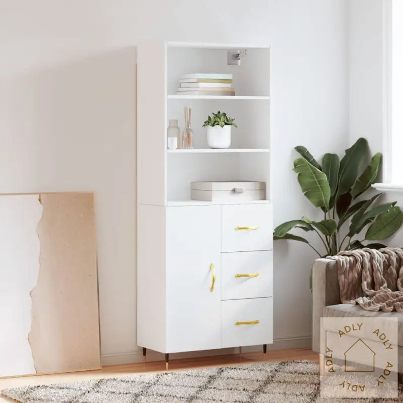 Highboard Hvit 69,5X34X180 Cm Konstruert Tre