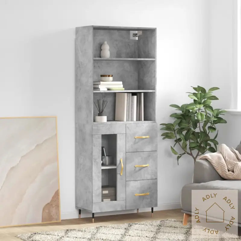 Highboard Betonggrå 69,5X34X180 Cm Konstruert Tre
