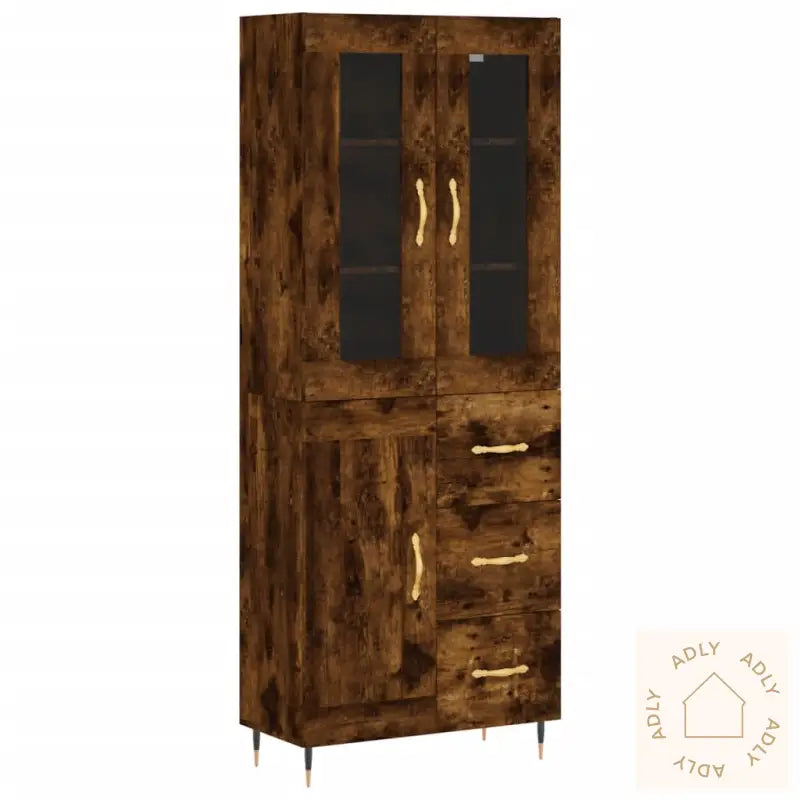 Highboard Røkt Eik 69,5X34X180 Cm Konstruert Tre