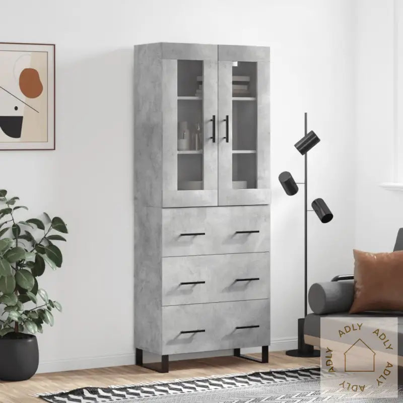 Highboard Betonggrå 69,5X34X180 Cm Konstruert Tre