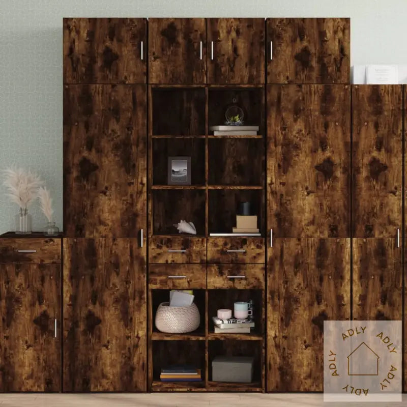 Highboard Røkt Eik 70X42,5X185 Cm Konstruert Tre
