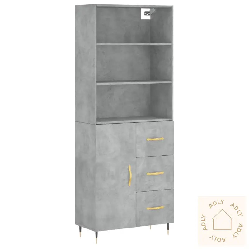 Highboard Betonggrå 69,5X34X180 Cm Konstruert Tre
