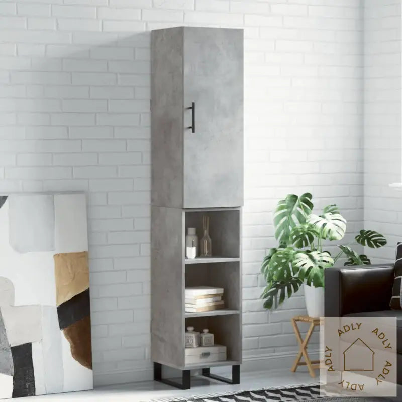 Highboard Betonggrå 34,5X34X180 Cm Konstruert Tre