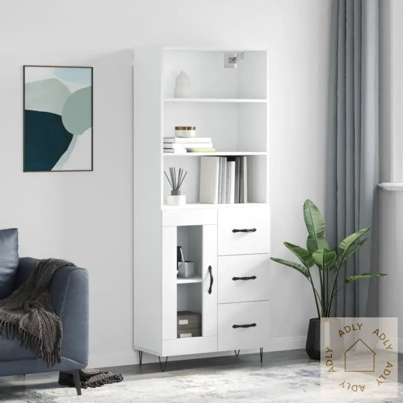 Highboard Hvit 69,5X34X180 Cm Konstruert Tre