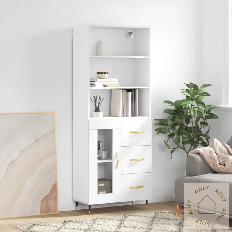 Highboard Hvit 69,5X34X180 Cm Konstruert Tre