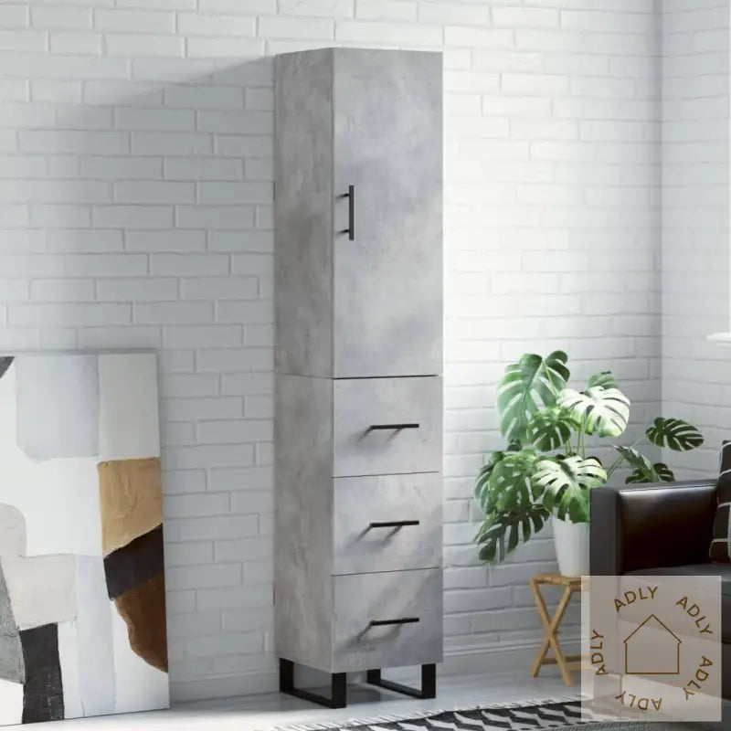 Highboard Betonggrå 34,5X34X180 Cm Konstruert Tre