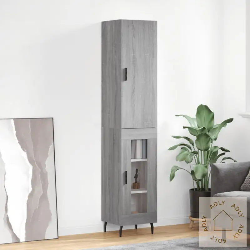 Highboard Grå Sonoma 34,5X34X180 Cm Konstruert Tre