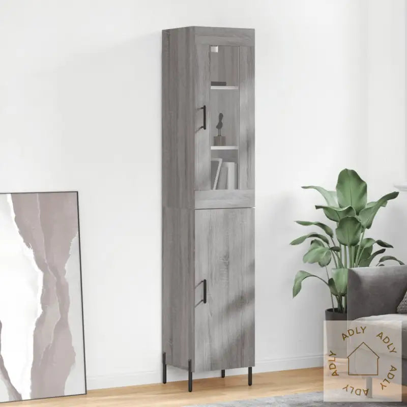 Highboard Grå Sonoma 34,5X34X180 Cm Konstruert Tre