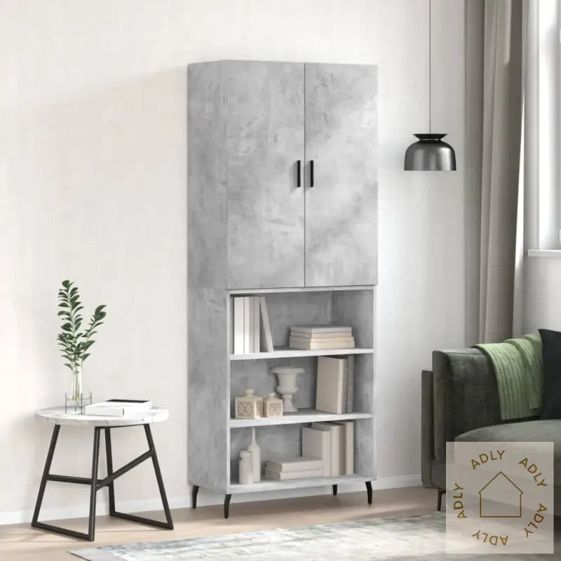 Highboard Betonggrå 69,5X34X180 Cm Konstruert Tre