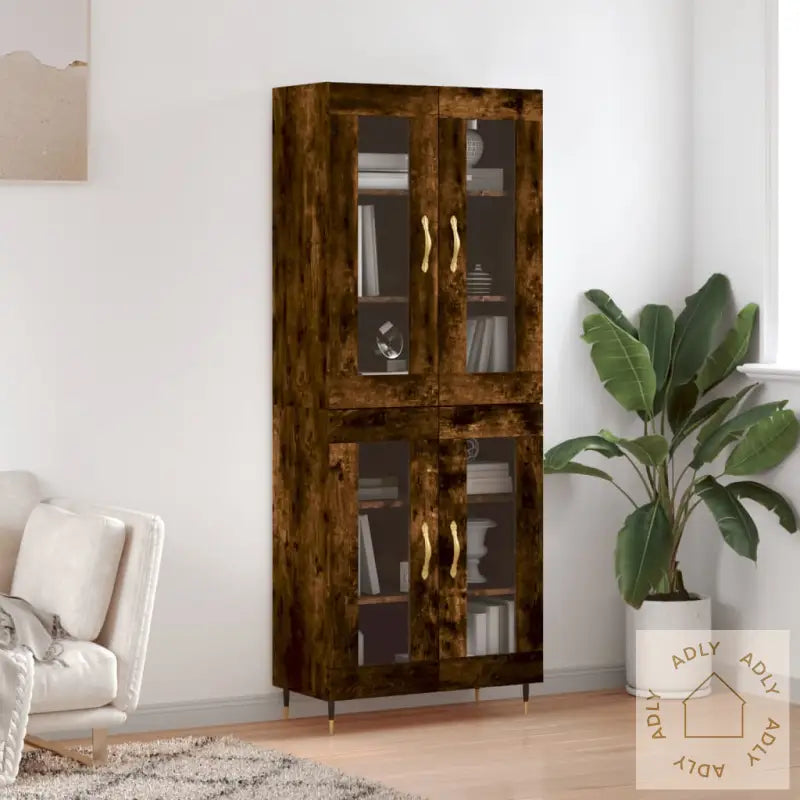 Highboard Røkt Eik 69,5X34X180 Cm Konstruert Tre