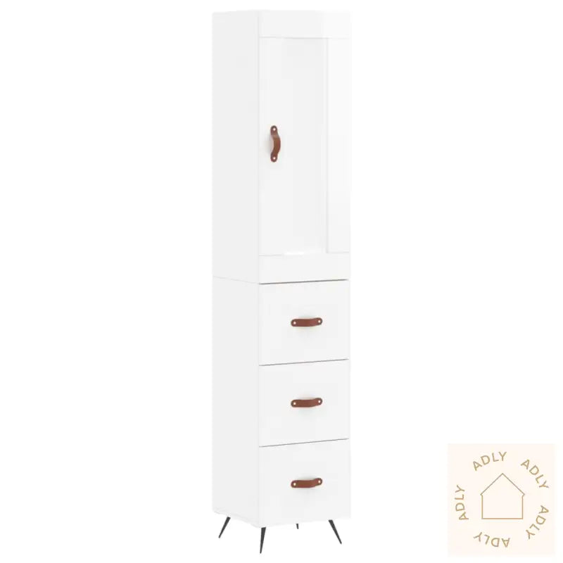 Highboard Høyglans Hvit 34,5X34X180 Cm Konstruert Tre