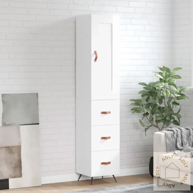 Highboard Høyglans Hvit 34,5X34X180 Cm Konstruert Tre
