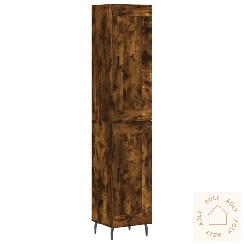 Highboard Røkt Eik 34,5X34X180 Cm Konstruert Tre