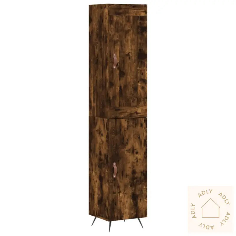 Highboard Røkt Eik 34,5X34X180 Cm Konstruert Tre