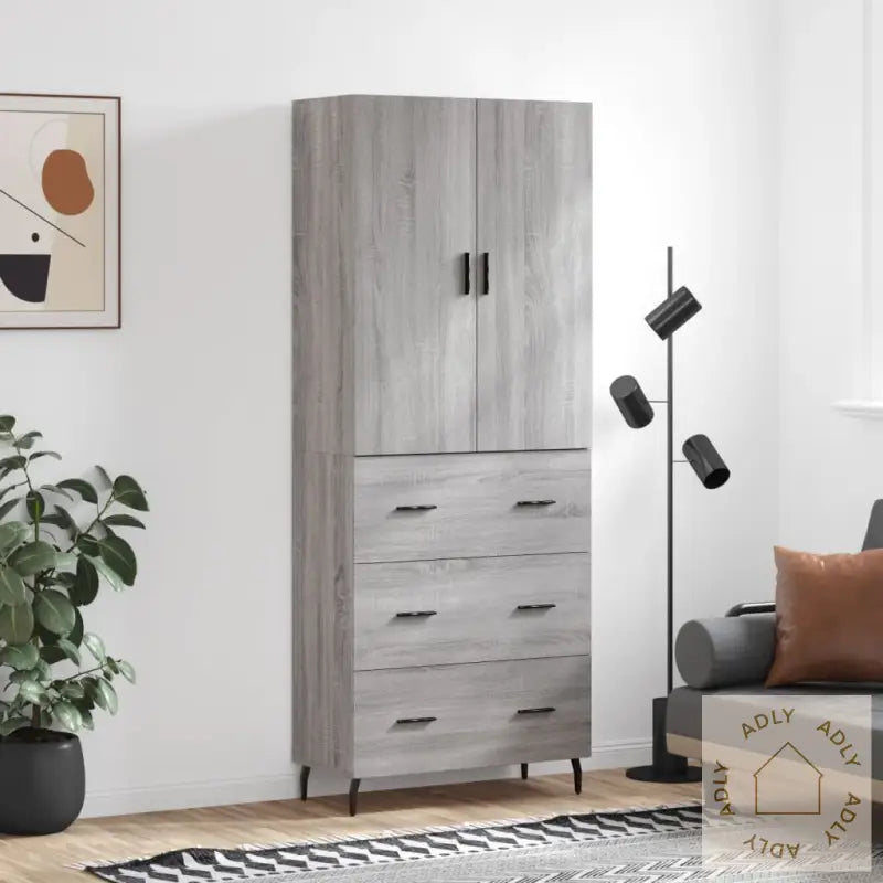 Highboard Grå Sonoma 69,5X34X180 Cm Konstruert Tre