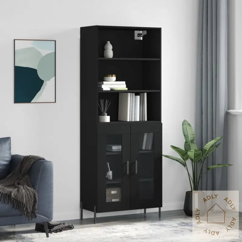 Highboard Svart 69,5X34X180 Cm Konstruert Tre