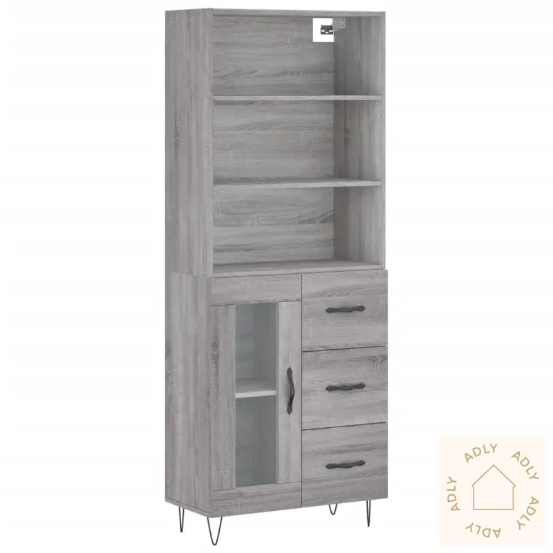 Highboard Grå Sonoma 69,5X34X180 Cm Konstruert Tre