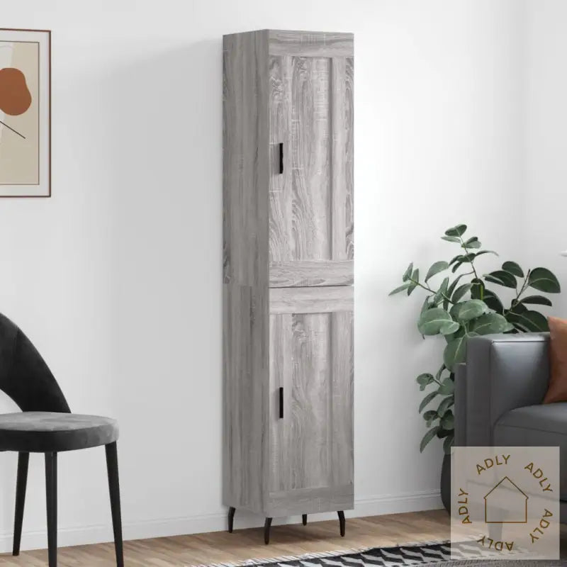 Highboard Grå Sonoma 34,5X34X180 Cm Konstruert Tre