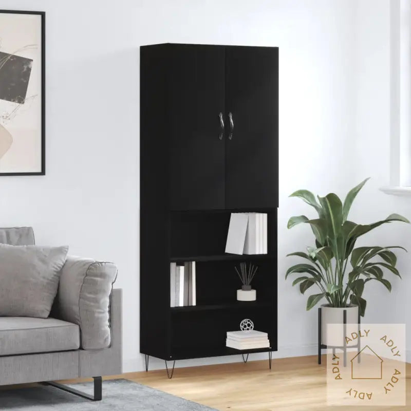 Highboard Svart 69,5X34X180 Cm Konstruert Tre