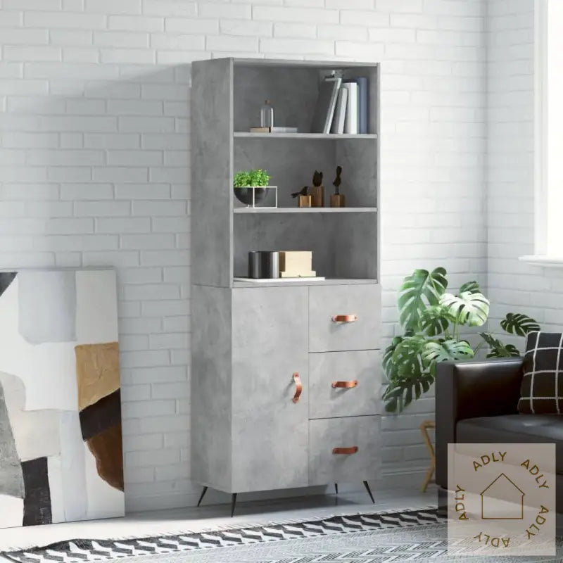 Highboard Betonggrå 69,5X34X180 Cm Konstruert Tre