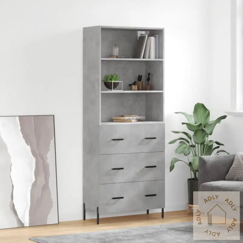 Highboard Betonggrå 69,5X34X180 Cm Konstruert Tre