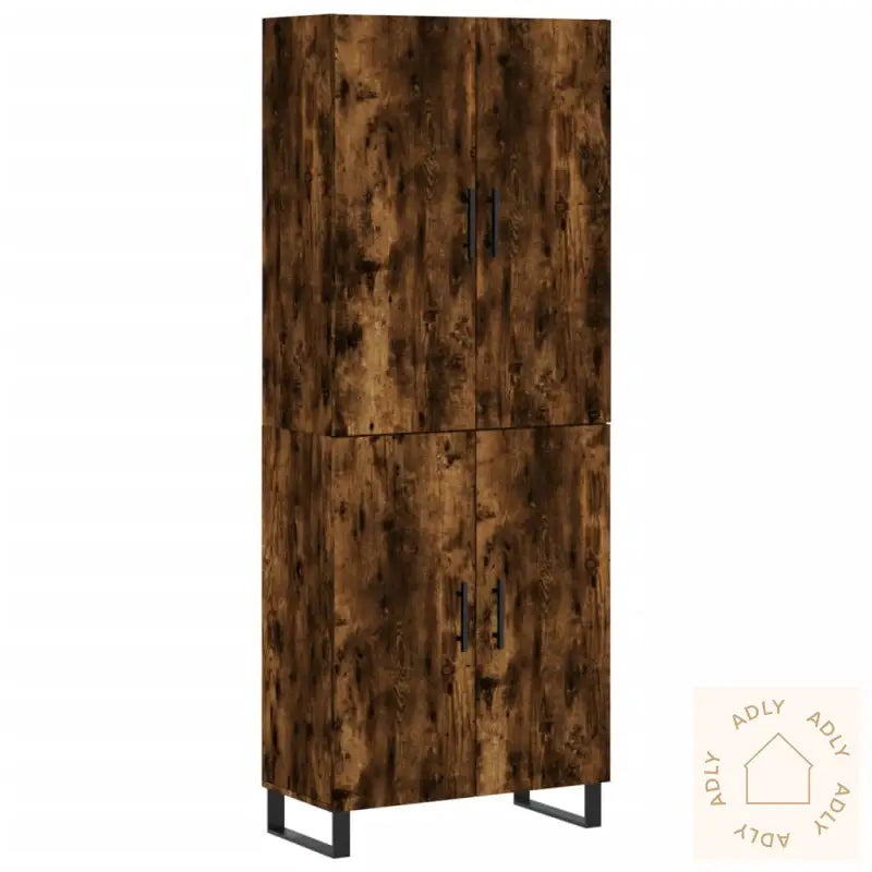 Highboard Røkt Eik 69,5X34X180 Cm Konstruert Tre