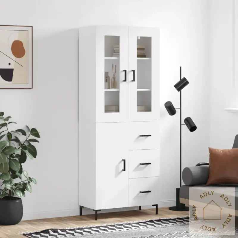 Highboard Hvit 69,5X34X180 Cm Konstruert Tre