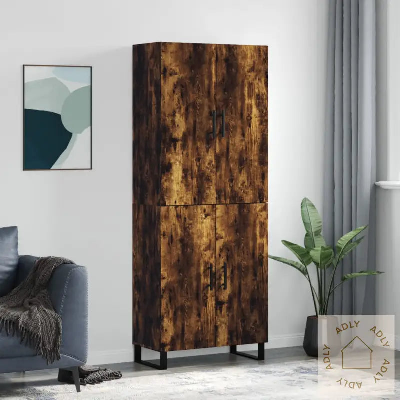 Highboard Røkt Eik 69,5X34X180 Cm Konstruert Tre