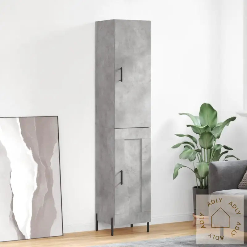 Highboard Betonggrå 34,5X34X180 Cm Konstruert Tre