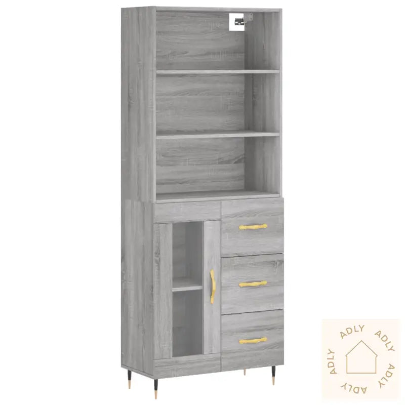 Highboard Grå Sonoma 69,5X34X180 Cm Konstruert Tre