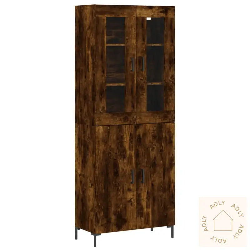 Highboard Røkt Eik 69,5X34X180 Cm Konstruert Tre