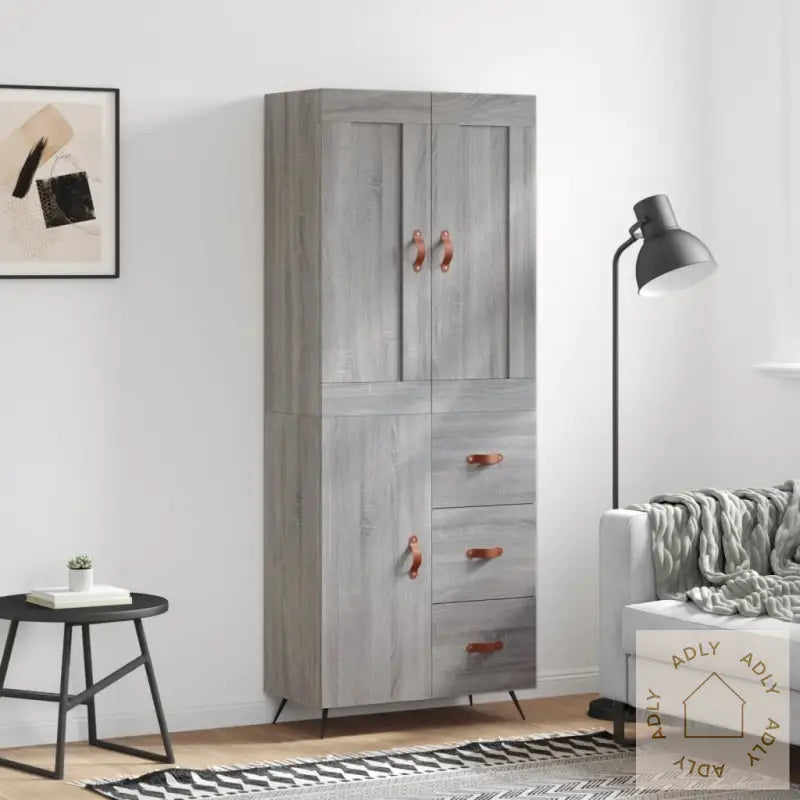Highboard Grå Sonoma 69,5X34X180 Cm Konstruert Tre