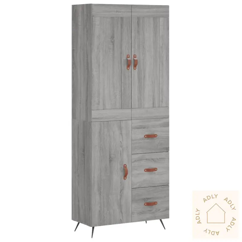 Highboard Grå Sonoma 69,5X34X180 Cm Konstruert Tre