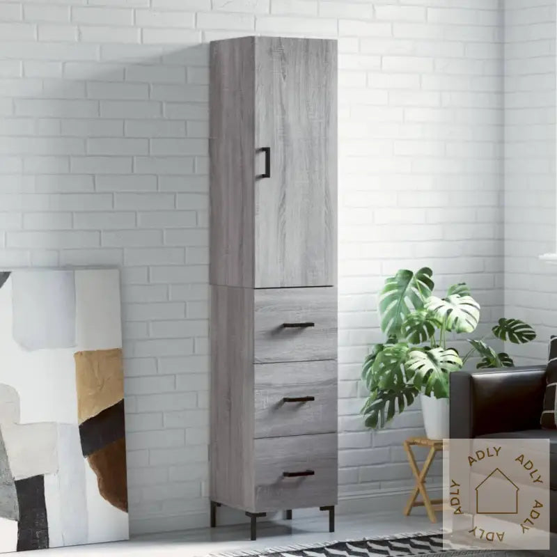 Highboard Grå Sonoma 34,5X34X180 Cm Konstruert Tre