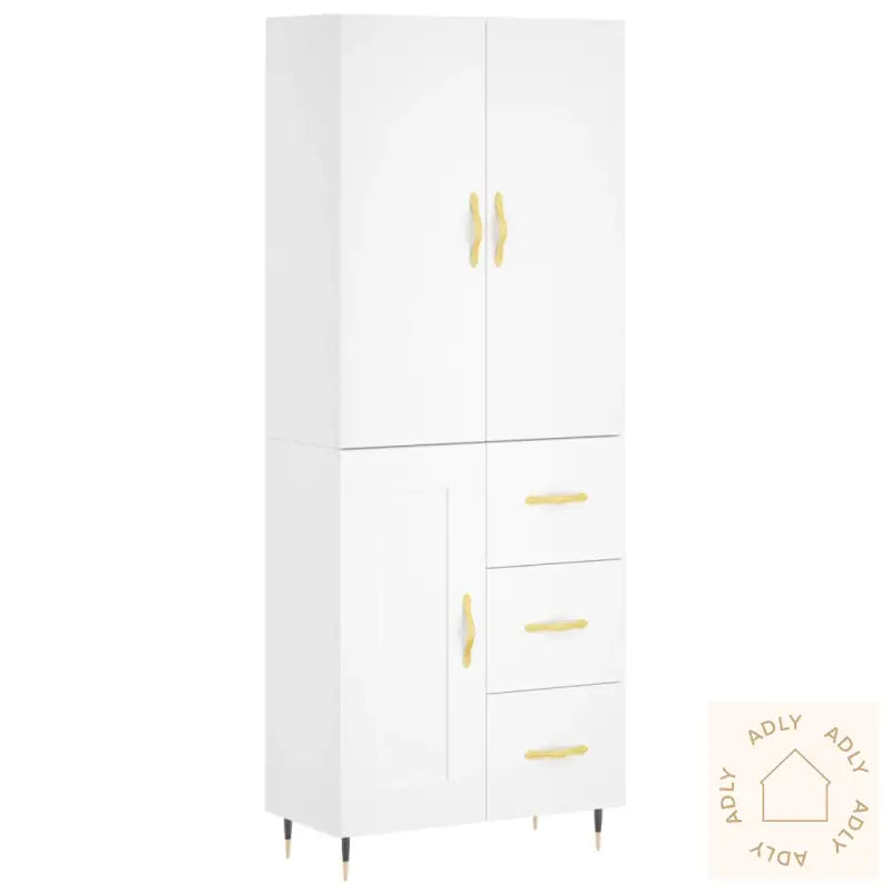 Highboard Hvit 69,5X34X180 Cm Konstruert Tre