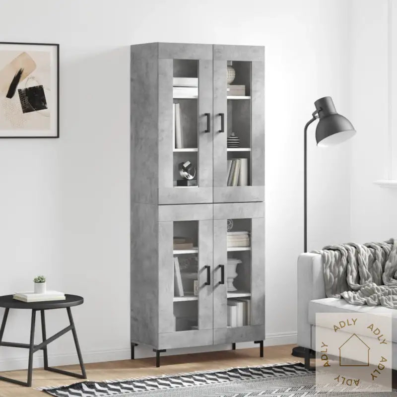 Highboard Betonggrå 69,5X34X180 Cm Konstruert Tre