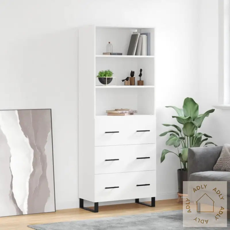 Highboard Hvit 69,5X34X180 Cm Konstruert Tre