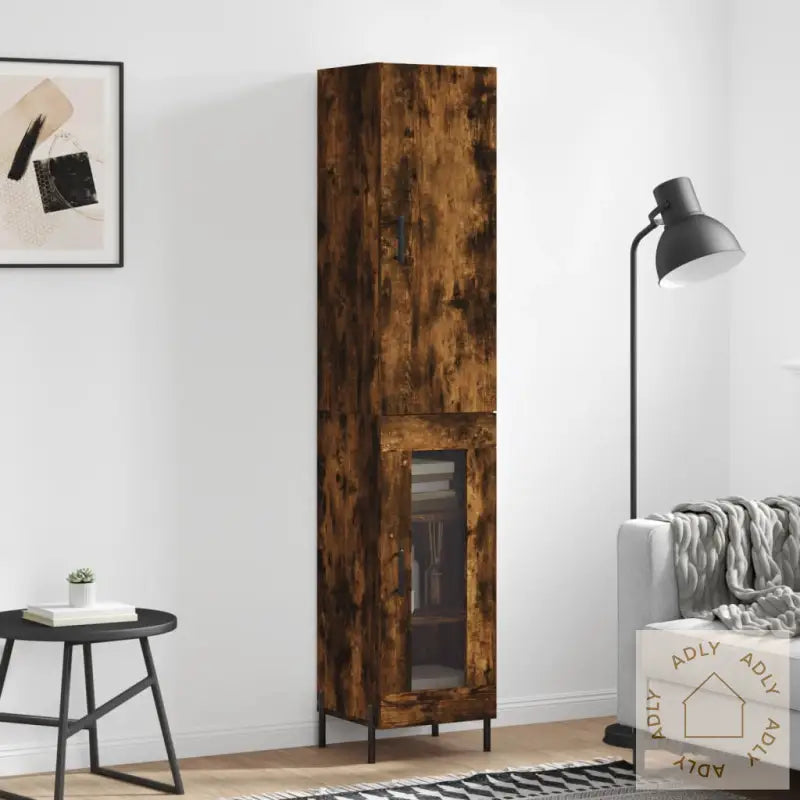 Highboard Røkt Eik 34,5X34X180 Cm Konstruert Tre