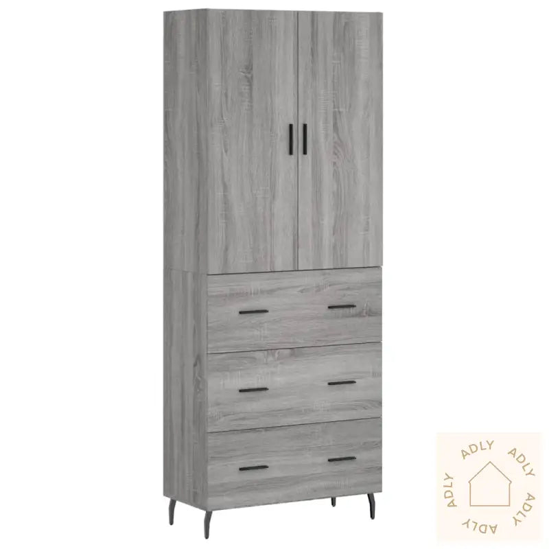 Highboard Grå Sonoma 69,5X34X180 Cm Konstruert Tre