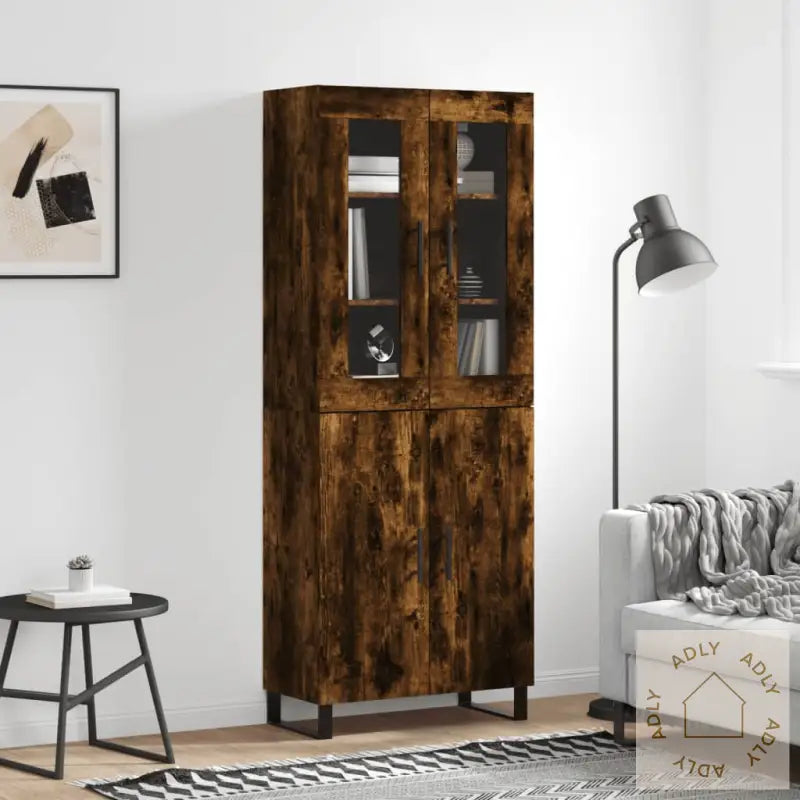 Highboard Røkt Eik 69,5X34X180 Cm Konstruert Tre