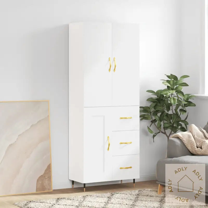 Highboard Hvit 69,5X34X180 Cm Konstruert Tre