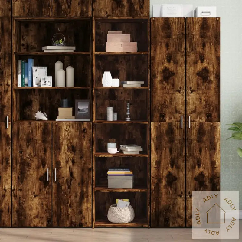 Highboard Røkt Eik 50X41X185 Cm Konstruert Tre