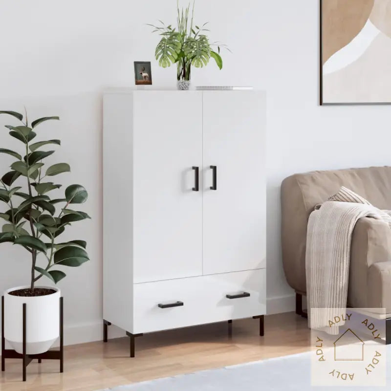 Highboard Høyglans Hvit 69,5X31X115 Cm Konstruert Tre